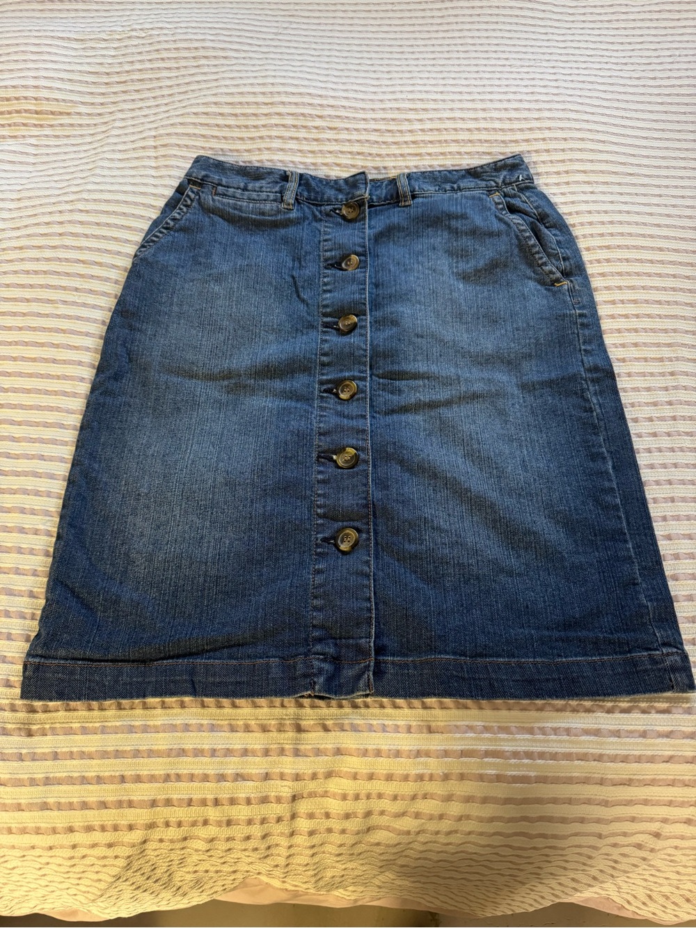 Liz Claiborne Dark Blue Button-Front A-Line Denim Skirt